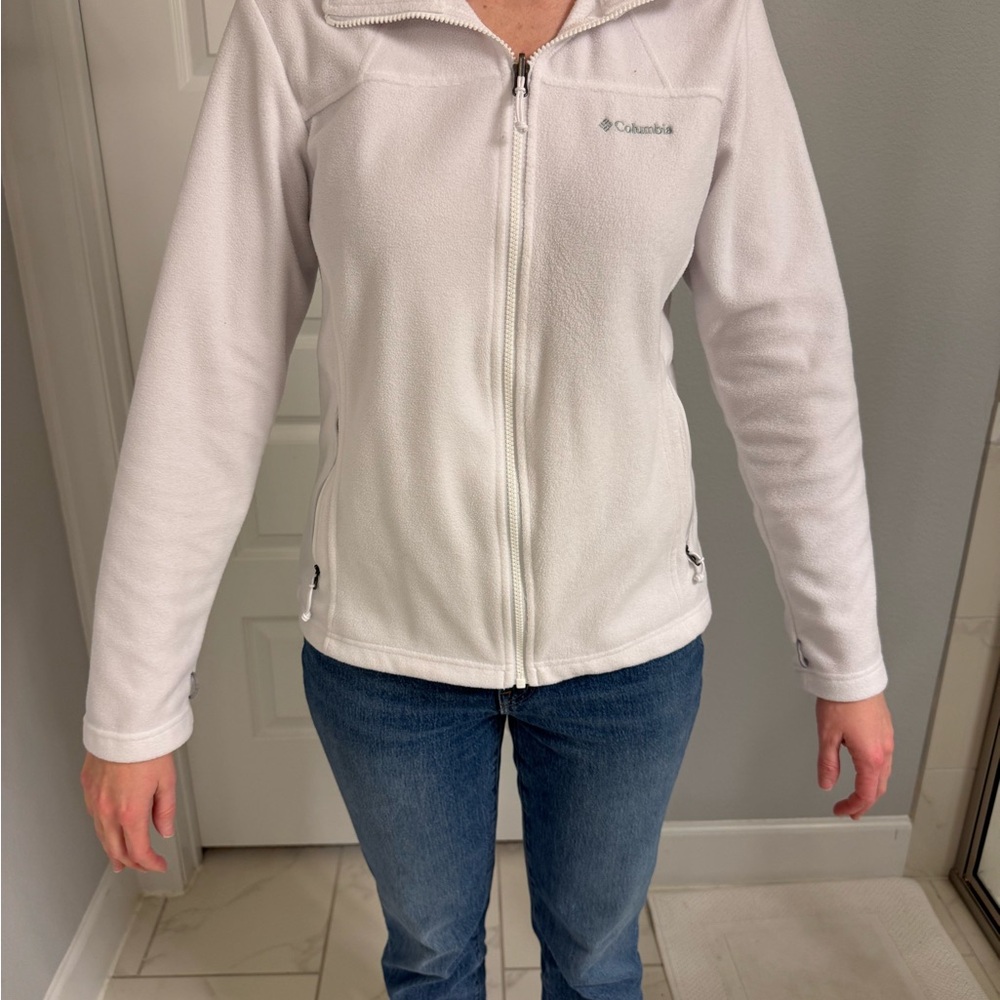 Columbia White Fleece Zip-Up Hoodie